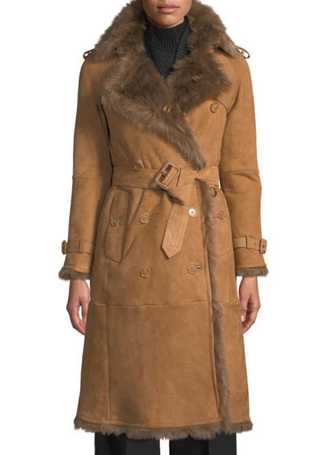 burberry tolladine shearling-trim suede trench coat